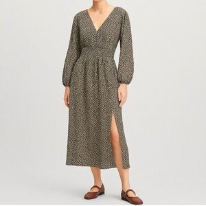 GAP Maxi Dress Brown Cottage Floral Size XXL V-Neck Long Sleeve